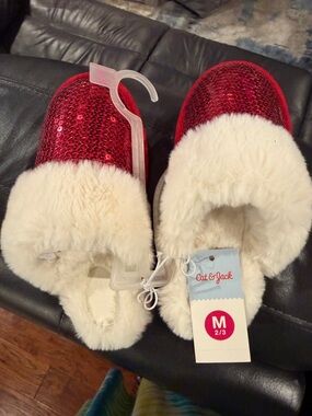 Cat & Jack Red Sequin Faux-Fur Slip-On Slippers